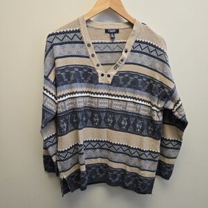 Chaps Medium Vintage Striped Grandpa Sweater Blue Tan